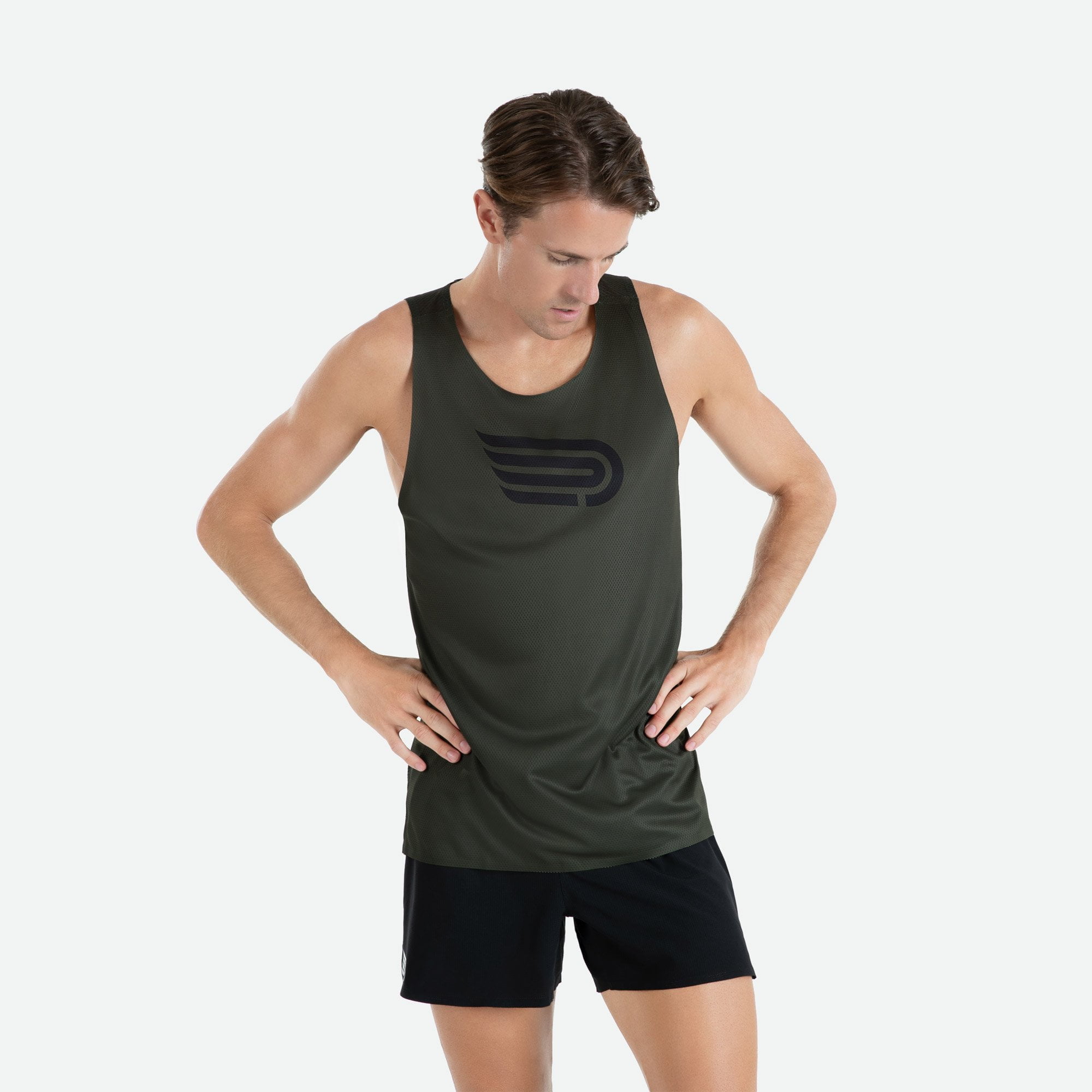 PRESSIO_Mens_Singlet_Run_Dark_Green PRESSIO Men's Ārahi Singlet - Image 1