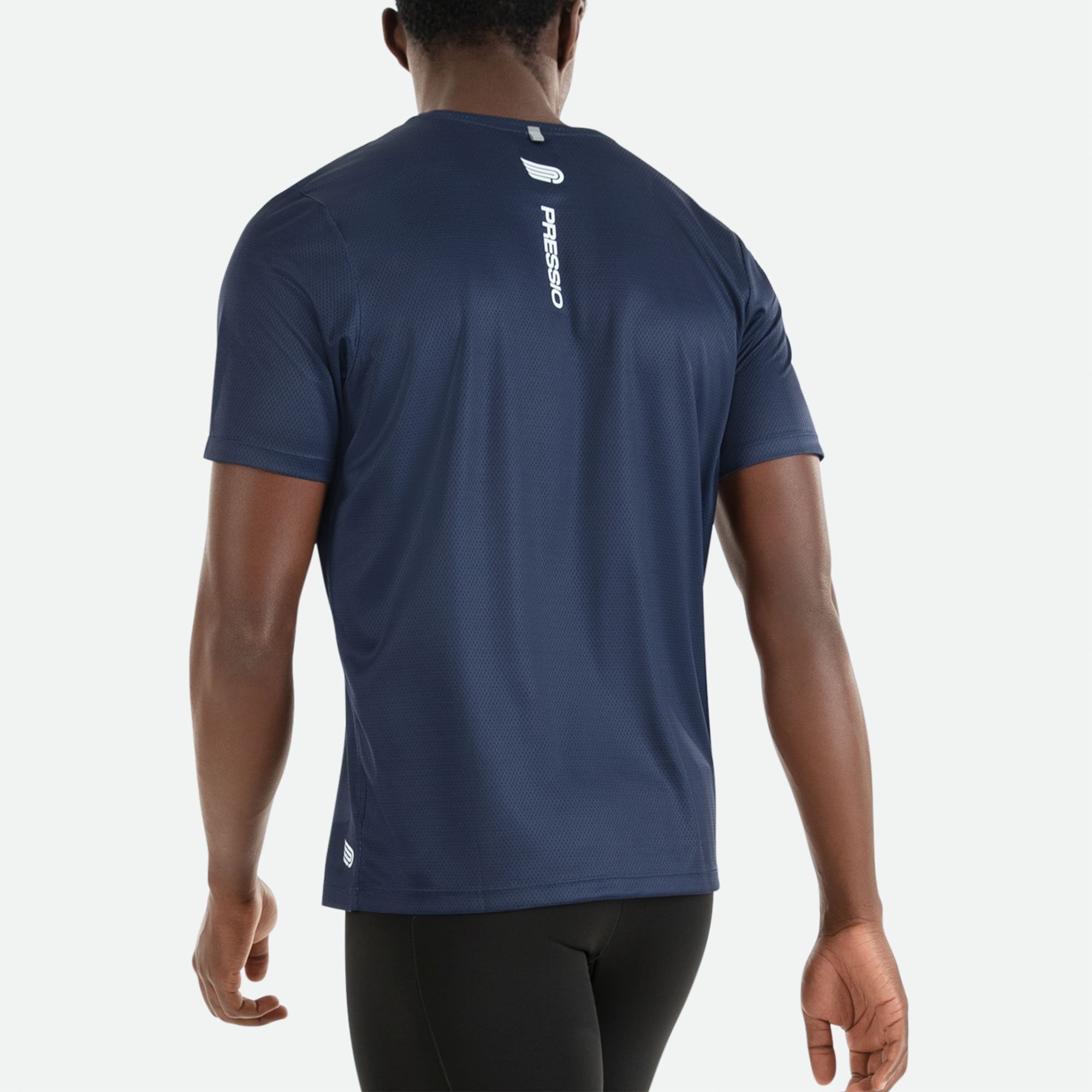 PRESSIO_Hapai_Mens_Run_Navy_Short_Sleeve_Top_Closeup_Back