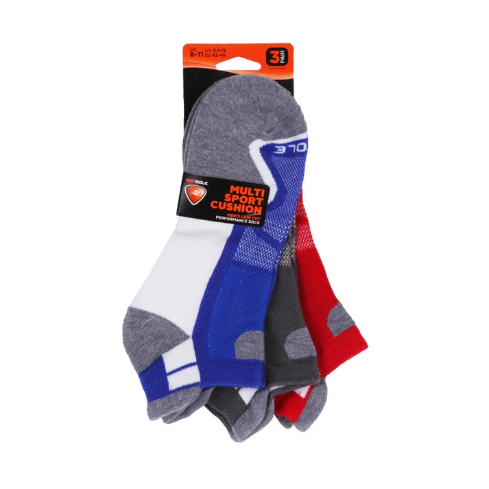 Sofsole Men's Multi Sport Cushion - Red - Blue - Yell- 3PK